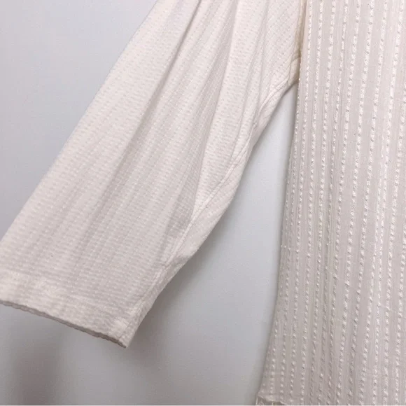 Lucky Brand Ivory Textured Soft Button Up 3/4 Sleeve Decorative Gauzy Blouse - Picture 6 of 12